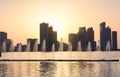 Panoramic view of Sharjah waterfront in UAE at sunset Royalty Free Stock Photo