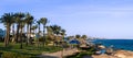 Panoramic view of Sharm El sheik Egypt. View of the beach and palm tress on a sunny day Royalty Free Stock Photo