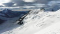 Panoramic view of sharp ridges and wonderful peaks while climbing Jungfrau mountain in the Bernese Overland, Switzerland