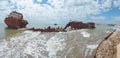Panoramic view of ship sunk by the coast