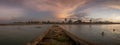 Panoramic view of shore and destroyed pier in Guanabo beach, Cub