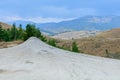 Panoramic view shot near muddy volcano. Dry land in natural park