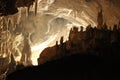 panoramic view showing the mouth of Thum Lod cave, Northern Thailand. With a river running thru it. Royalty Free Stock Photo