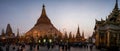 Panoramic view of the Shwedagon Pagoda after sundown, Yangon, Myanmar