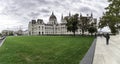 Panoramic view of the side of the Budapest Parliament with the grass in the foreground, Hungary Royalty Free Stock Photo