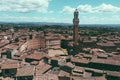 Panoramic view of Siena city with Piazza del Campo and the Torre del Mangia