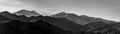 Panoramic view of the Sierra Nevada mountains in black and white, California, United States Royalty Free Stock Photo