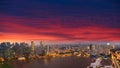 Aerial Singapore Skyline Night, City Panorama, Sunset