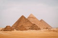 Panoramic view of the six great pyramids of Egypt. Pyramid of Khafre, pyramid of Khufu, and the red pyramid. Royalty Free Stock Photo