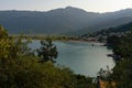 Panoramic view of Skala Potamia and Golden beach, the Aegean sea, Thassos, Greece Royalty Free Stock Photo