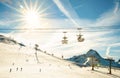 Panoramic view of ski resort glacier in french alps mountain Royalty Free Stock Photo