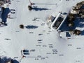 Panoramic view of the ski slope with the mountains and wood. Kopaonic ski resort in Serbia. Royalty Free Stock Photo