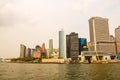 Panoramic view of skyline of downtown Manhattan over Hudson River under blue sky, in New York City, USA Royalty Free Stock Photo