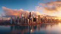 panoramic view of skyscrapers in the city at sunset. Generative AI Royalty Free Stock Photo