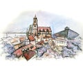 The panoramic view of Slovakia watercolor