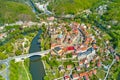 Panoramic view on a small Czech town around Locket castle and river Ohri, near Karlovy Vary, Czech Republic. Royalty Free Stock Photo