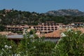 Panoramic view of small pevero beach with yacht Royalty Free Stock Photo