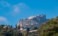 Panoramic view from the small tourist village Taormina on the mountain village Castelmola, Sicily,Messina, Italy, Europe, Royalty Free Stock Photo