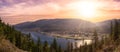 Panoramic View of a small Town, Nelson. Colorful Sunrise Sky Art Render.