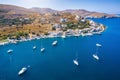 Panoramic view of the small village of Vourkari on the island of Kea Tzia, Greece Royalty Free Stock Photo