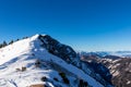 Panoramic view on snow capped mountain peak of Kuhberg in the Karawanks in Carinthia, Austria. Julian Alps. Winter wonderland on a Royalty Free Stock Photo