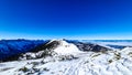 Panoramic view on snow capped mountain peaks of Karawanks in Carinthia, Austria. Julian Alps. Winter wonderland in the Austrian Royalty Free Stock Photo