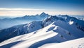 Panoramic view of snow-capped mountain range under a clear, brig Royalty Free Stock Photo