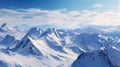 Panoramic View of Snow-capped Peaks and Alpine Valleys from a Glider. Generative Ai