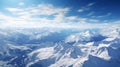 Panoramic View of Snow-capped Peaks and Alpine Valleys from a Glider. Generative Ai