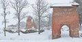 Panoramic view of snowfall in Ruins of the Viljandi Order Castle Royalty Free Stock Photo