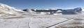 Panoramic view of snowy plateau of Castelluccio of Norcia, in Um