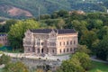 Panoramic view of the Sobrellano Palace with tourists, Comillas, Spain, Europe, August 29, 2023