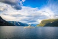 Panoramic  view of Sognefjord, one of the most beautiful fjords in Norway Royalty Free Stock Photo