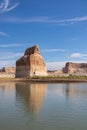 Panoramic view on solitary rock formations Lone Rock in Wahweap Bay in Lake Powell in Glen Canyon Recreation Area, Page Royalty Free Stock Photo