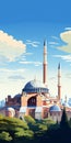 Panoramic View Of Sophia Mosque: Abstract Illustration In Modern Flat Design Royalty Free Stock Photo