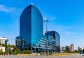 Panoramic view of South Praga Poludnie district with Blue Point office building in Warsaw, Poland