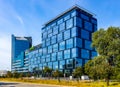 Panoramic view of South Praga Poludnie district with Blue Point office building in Warsaw, Poland