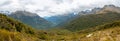 Panoramic view of the Southern Alps at Key Summit, Fiordland National Park in New Zealand