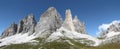 Panoramic view of southern side of the three Cime of lavaredo on Royalty Free Stock Photo