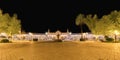 Panoramic view of Spain Square Plaza de Espana at night, Seville, Spain, built on 1928, it is one example of the Regionalism Royalty Free Stock Photo