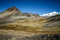 Panoramic view of spectacular high mountains, Cordillera, Andes, Peru, Clear blue sky with a few white clouds