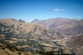 Panoramic view of spectacular high mountains, Cordillera, Andes, Peru, Clear blue sky with a few white clouds