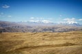 Panoramic view of spectacular high mountains, Cordillera, Andes, Peru, Clear blue sky with a few white clouds