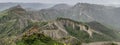 Panoramic view of the spectacular valley of the gullies, Bagnoregio, Viterbo, Italy, partially shrouded in fog