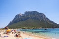 Panoramic view of Spiaggia Spalmatore di Terra beach of Isola Tavolara island on Tyrrhenian Sea off northern coast of Sardinia, Royalty Free Stock Photo