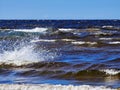 Panoramic view of splashing waves in the Baltic Sea, Jurmala Royalty Free Stock Photo