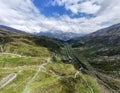 Panoramic view of the Spluegen Pass, Switzerland. Aerial view