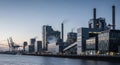 Industrial Waterfront and Power Plant at Dusk Royalty Free Stock Photo