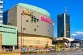 Panoramic view of Srodmiescie city center quarter with Zlote Tarasy shopping mall and Marriott hotel and office tower in Warsaw,