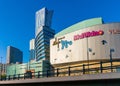 Panoramic view of Srodmiescie city center quarter with Zlote Tarasy shopping mall and office plaza and Zlota 44 - The Sail - Royalty Free Stock Photo
